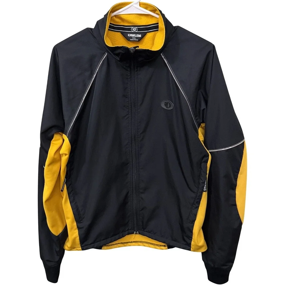 Pearl Izumi Cycling Jacket Black Yellow Reflective Full Zip Mens Small Fleece